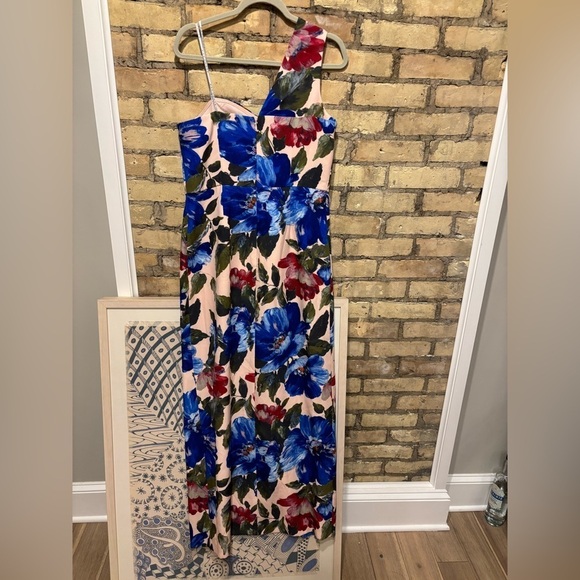 Kay Unger Laurel one shoulder spring floral multi gown - peplum beaded ruffle - Picture 6 of 7